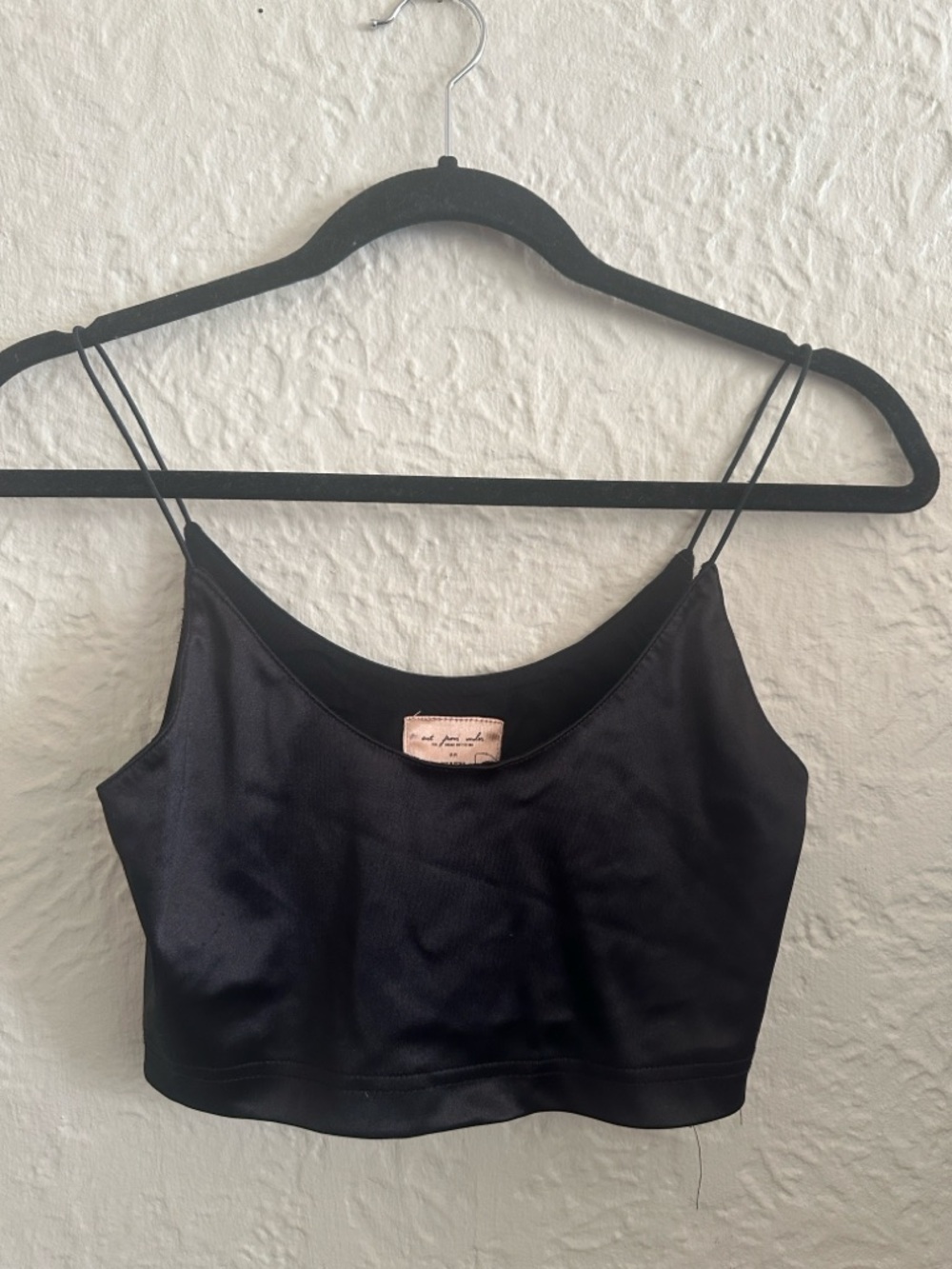 Urban Outfitters Out From Under Black Satin Cropped Tank Tiny Top Cami Medium